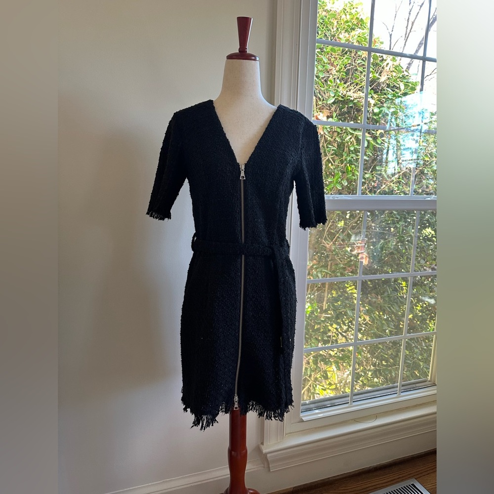 BARDOT Black Tweed Zip Dress w/ Tie Belt Sz 4